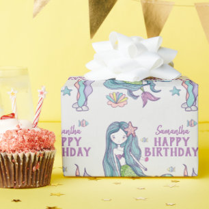 Mermaid Happy Birthday Personalised Wrapping Paper