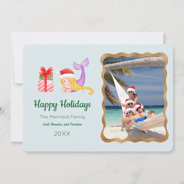 Mermaid Happy Holidays Photo Greeting Card (Front)