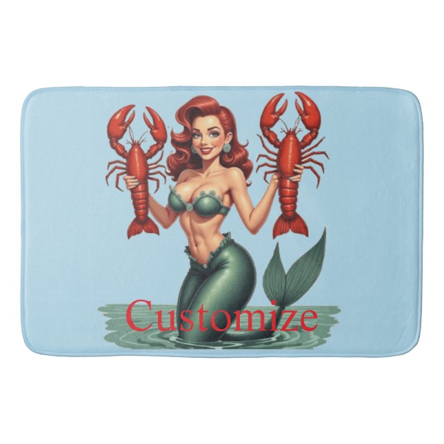 Mermaid Holding Lobsters Thunder_Cove Bath Mat (Front)