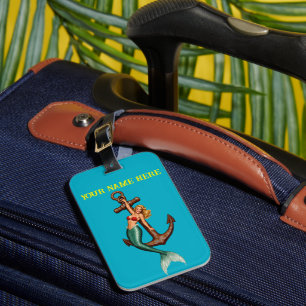 Mermaid holding onto Vintage Ships Anchor Luggage Tag
