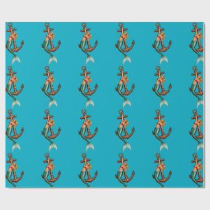 Mermaid holding onto Vintage Ships Anchor Wrapping Paper
