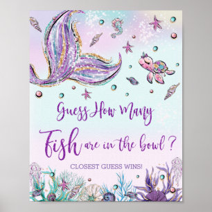 Mermaid How Many Fish in Bowl Baby Shower Birthday Poster