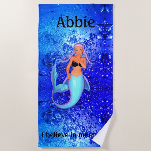 Mermaid - I Believe in Mermaids Under Water Beach Towel (Front)