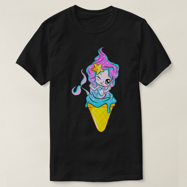 Mermaid Ice Cream Cone Cute Magical Mythical T-Shirt (Design Front)