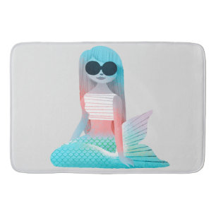 Mermaid illustration bath mat