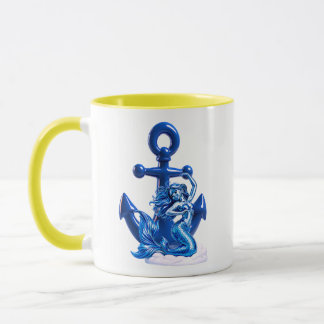 Mermaid Illustration Nautical Blue Anchor Mug