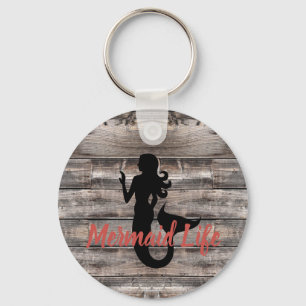 MERMAID image on rustic wood Key Ring