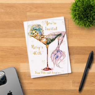 Mermaid in a Martini Glass Personalised Party Acrylic Invitations