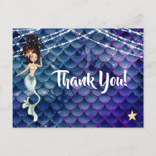 Mermaid in Blue ~ Sparkling Beach Thank You Postcard
