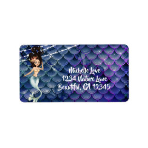 Mermaid in Blue ~ Sparkling Under the Sea Address Label