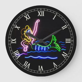 Mermaid in Neon Large Clock