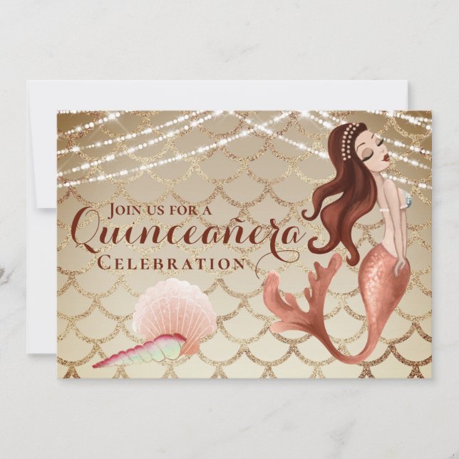 Mermaid in Rose Gold Under the Sea Quinceañera Invitation (Front)