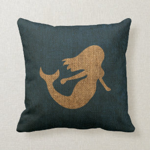 Mermaid in Rustic Blue Cushion