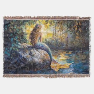 Mermaid in the Grotto Painting Throw Blanket