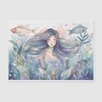 Mermaid in the ocean surrounded by fish and kelp