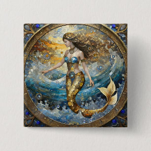 Mermaid in the Ocean Waves 15 Cm Square Badge