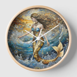 Mermaid in the Ocean Waves Clock