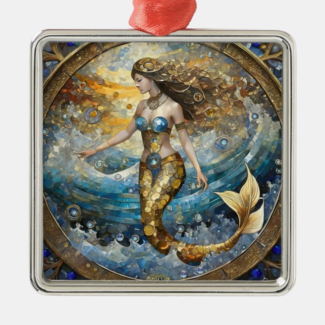 Mermaid in the Ocean Waves Metal Tree Decoration (Front)