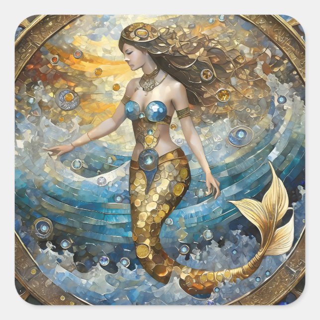 Mermaid in the Ocean Waves Square Sticker (Front)
