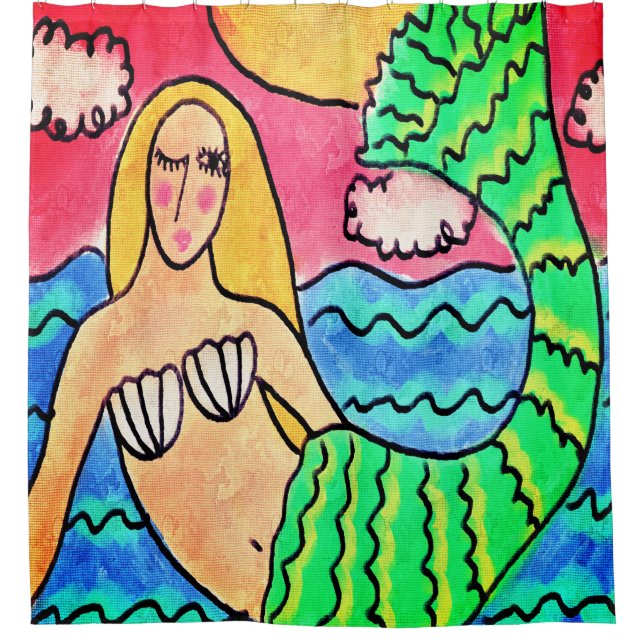 Mermaid in the Sunlight Abstract Art Shower Curtain (Front)