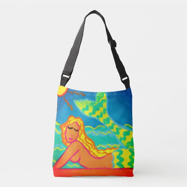 Mermaid in the Sunshine Abstract Art Crossbody Bag (Front)