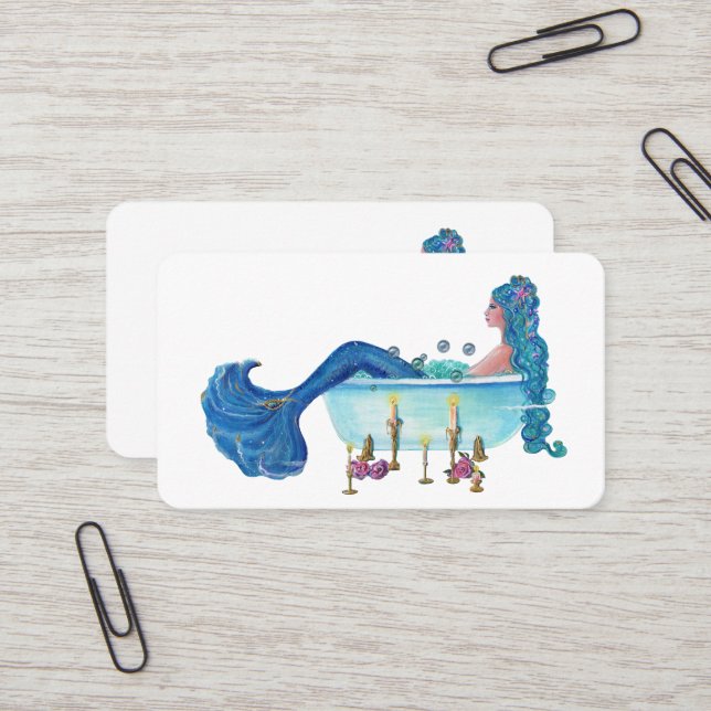 Mermaid in tub by Renee Lavoie Business Card (Front/Back In Situ)