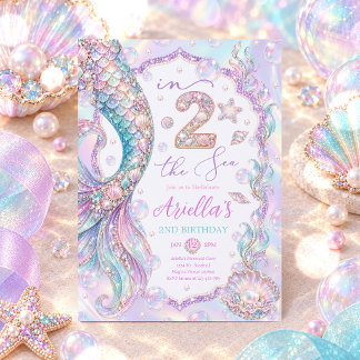 Mermaid In Two The Sea Whimsical 2nd Birthday Invitation