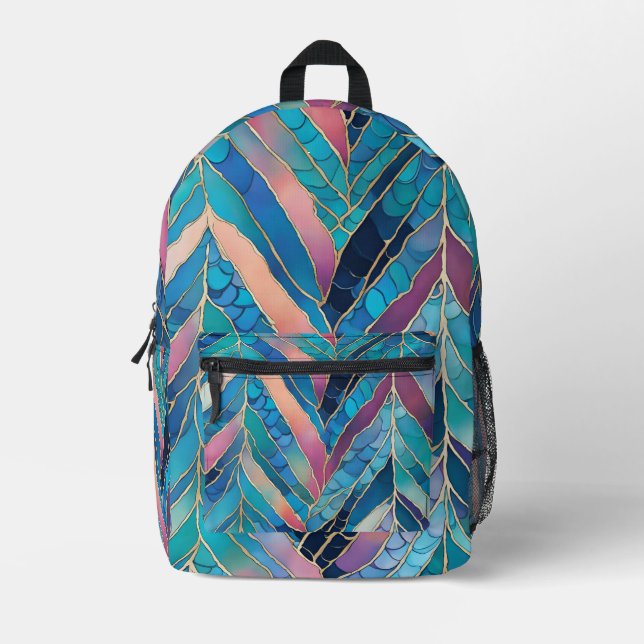 Mermaid Inspired Beachy Design Printed Backpack (Front)