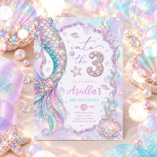 Mermaid Into The Three Whimsical 3rd Birthday Invitation