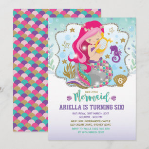 Mermaid Invitation Birthday Party Hot Pink Gold