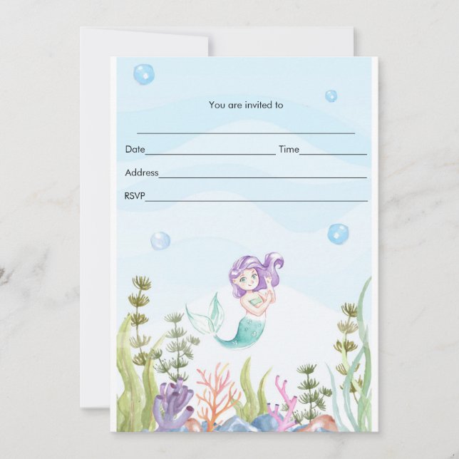 Mermaid Invitation Fill In Watercolor (Front)