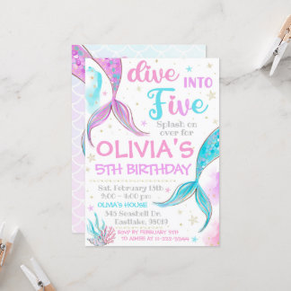 Mermaid Invitation Mermaid 5th Birthday Invitation