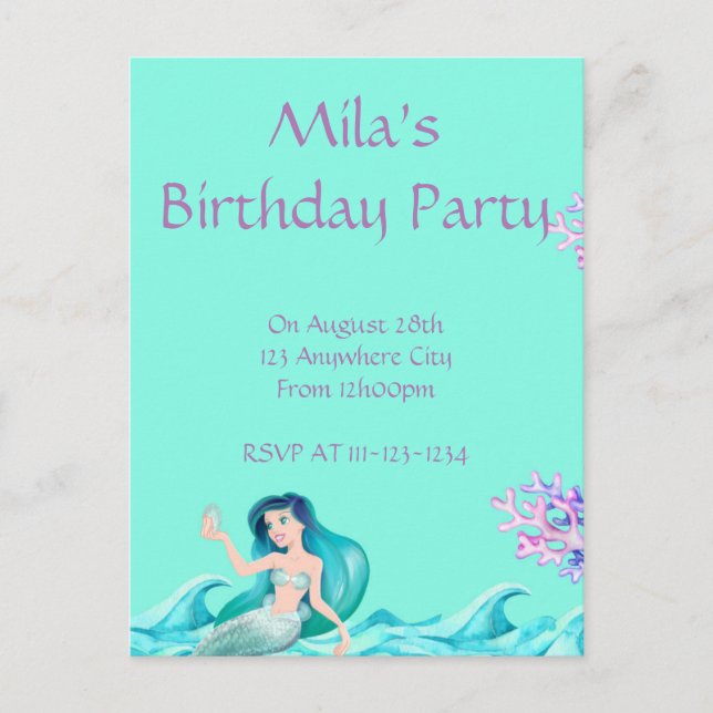 MERMAID INVITATIONS, BIRTHDAY INVITATIONS (Front)