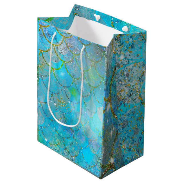 Mermaid Iridescent Pearl Shimmer Birthday Party Medium Gift Bag (Front Angled)