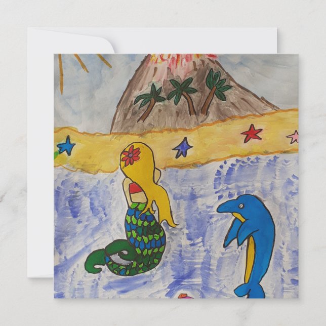 Mermaid Island Flat Greeting Card (Front)