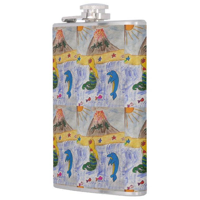 Mermaid Island Vinyl Wrapped Flask (Left)
