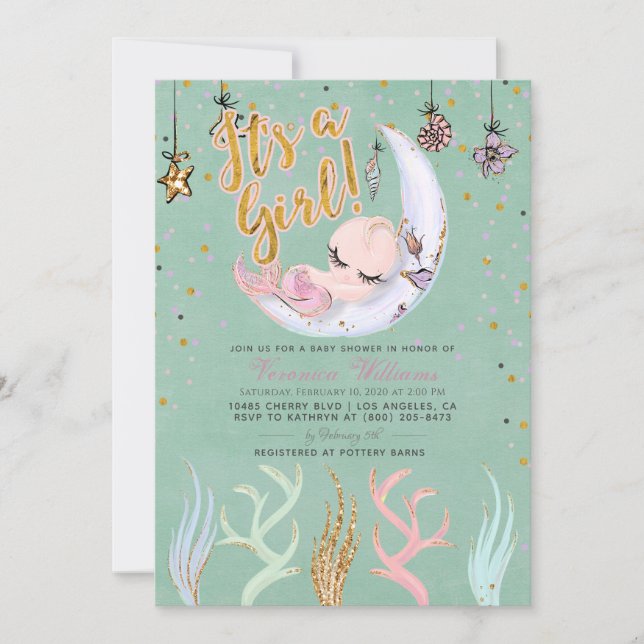 Mermaid It's a Girl Baby Shower Invitation (Front)