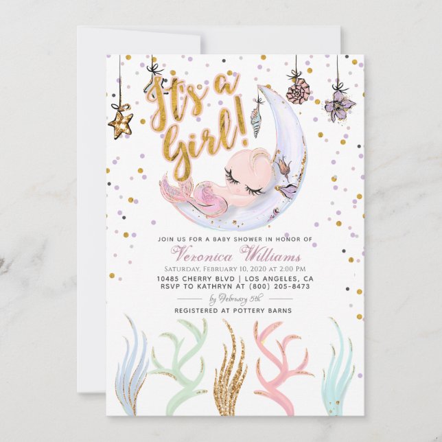 Mermaid It's a Girl Baby Shower Invitation (Front)