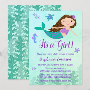 Mermaid It's A Girl Baby Shower Invitations