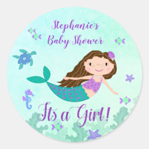 Mermaid Its A Girl Baby Shower Personalised Classic Round Sticker