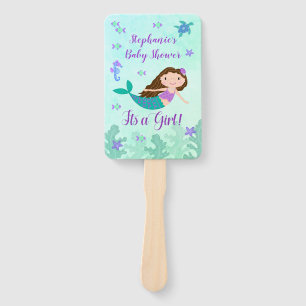 Mermaid Its A Girl Baby Shower Personalised Hand Fan