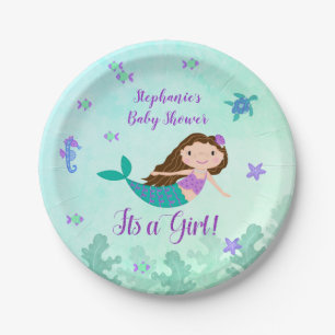 Mermaid It's A Girl Baby Shower Personalised Paper Plate