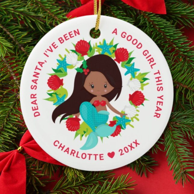 Mermaid I've Been Good Girl Photo Christmas Ceramic Tree Decoration (Creator Uploaded)