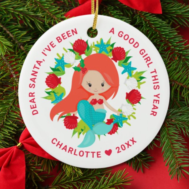 Mermaid I've Been Good Girl Photo Christmas Ceramic Tree Decoration (Creator Uploaded)