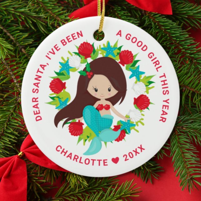 Mermaid I've Been Good Girl Photo Christmas Ceramic Tree Decoration (Creator Uploaded)
