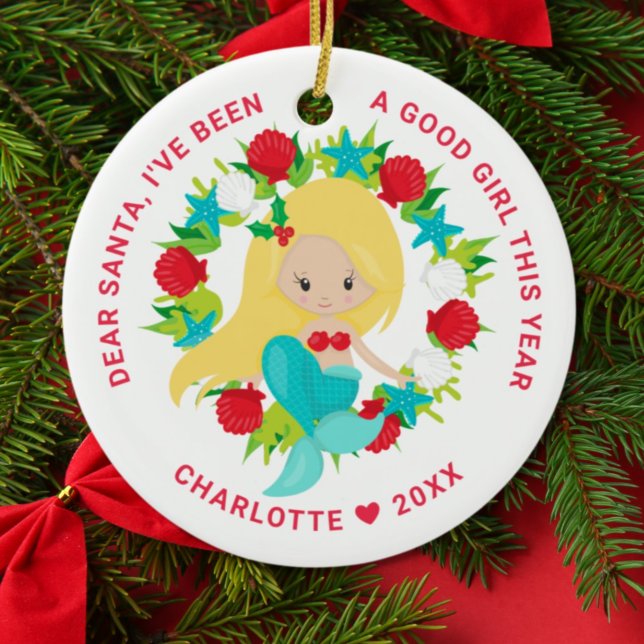 Mermaid I've Been Good Girl Photo Christmas Ceramic Tree Decoration (Creator Uploaded)