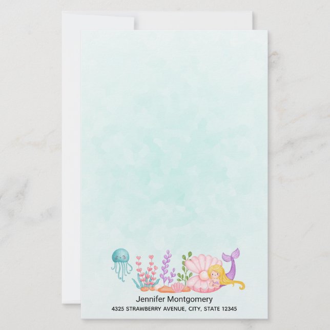 Mermaid & Jellyfish Under the Sea Watercolor (Front)