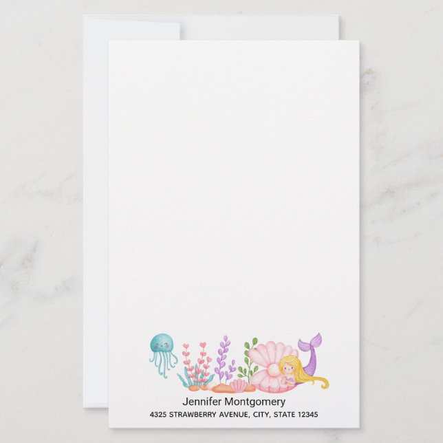 Mermaid & Jellyfish Under the Sea Watercolor (Front)