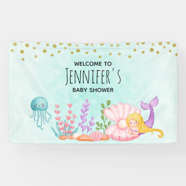Mermaid & Jellyfish Under the Sea Watercolor Banner (Horizontal)