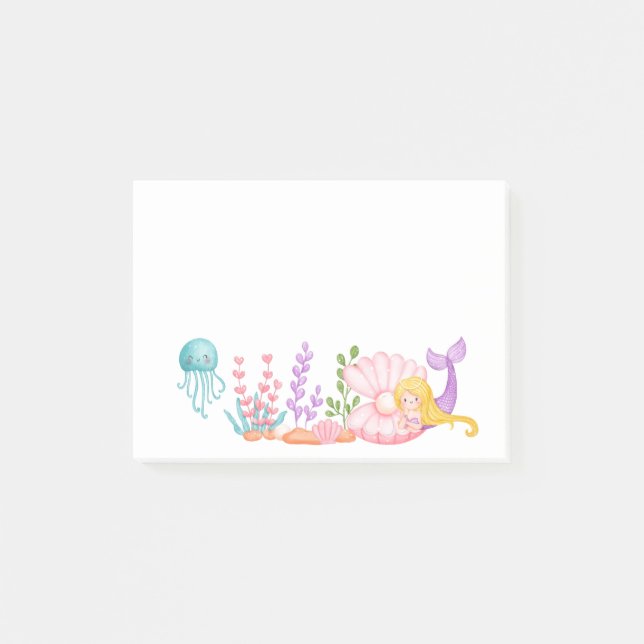 Mermaid & Jellyfish Under the Sea Watercolor Post-it Notes (Front)